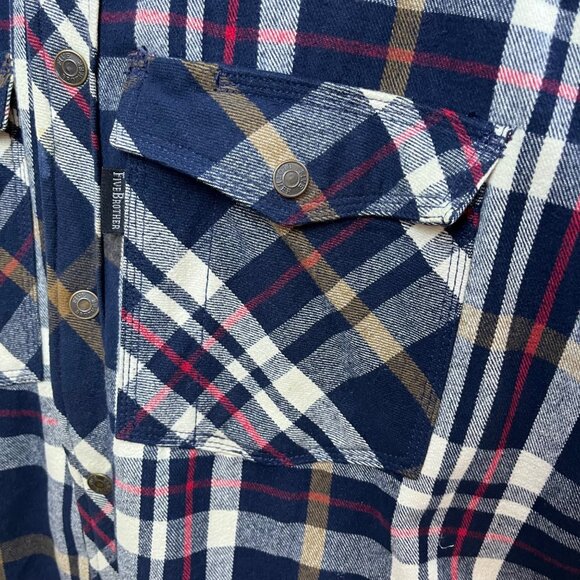 Five Brother Mens Navy Tan Plaid Flannel Shirt Button Front 3XL - Picture 5 of 10